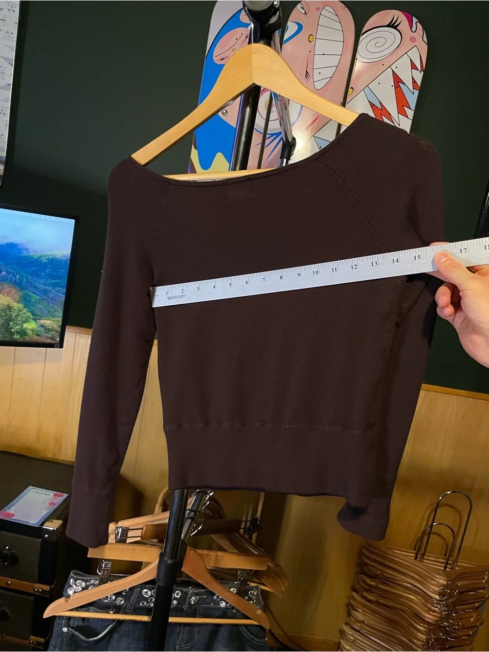 INC International Concepts Women's Long-Sleeve Scoop Neck Top in Brown